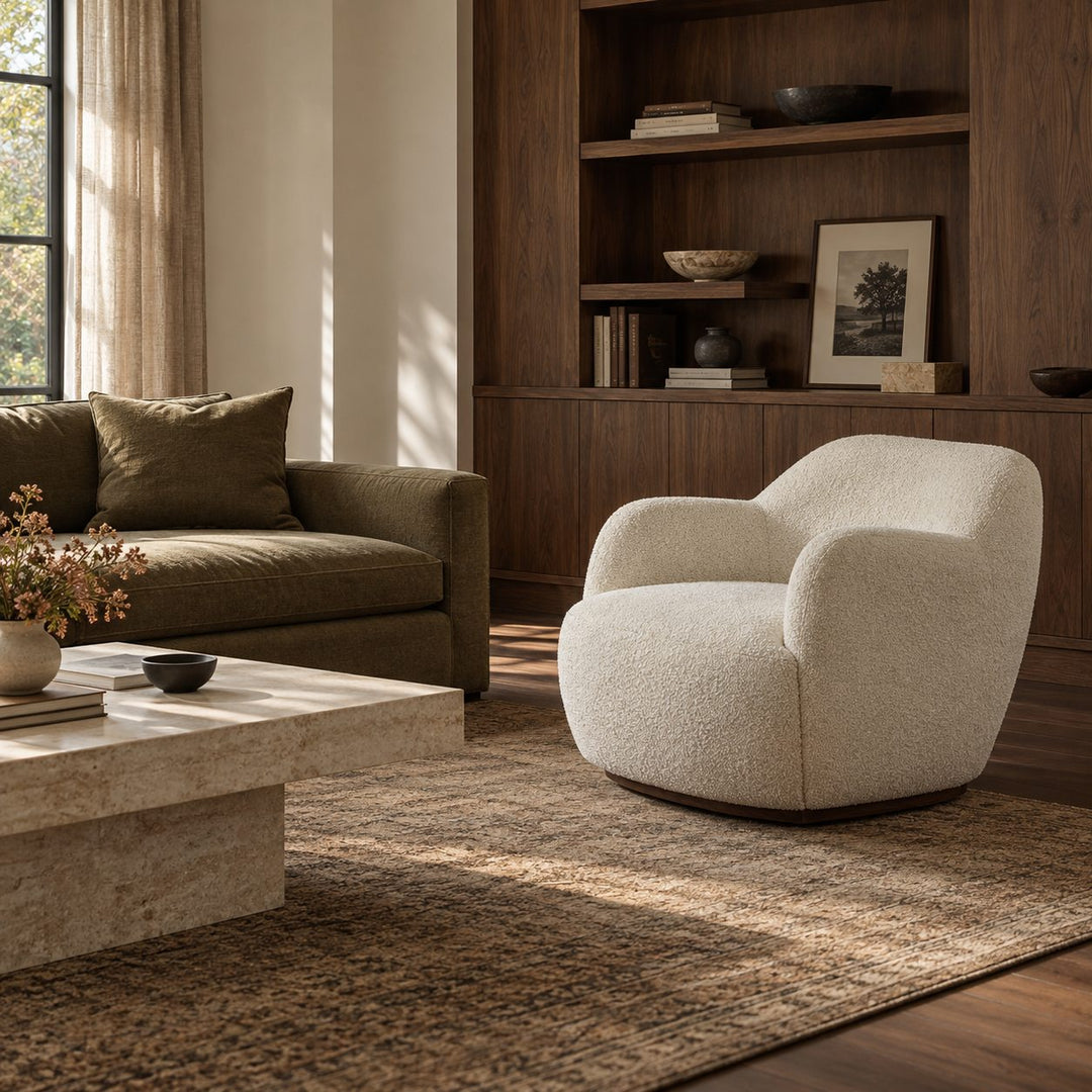 Modern Swivel Chair with Contoured Seat Upholstered Fabric for Comfortable Stylish Living Spaces