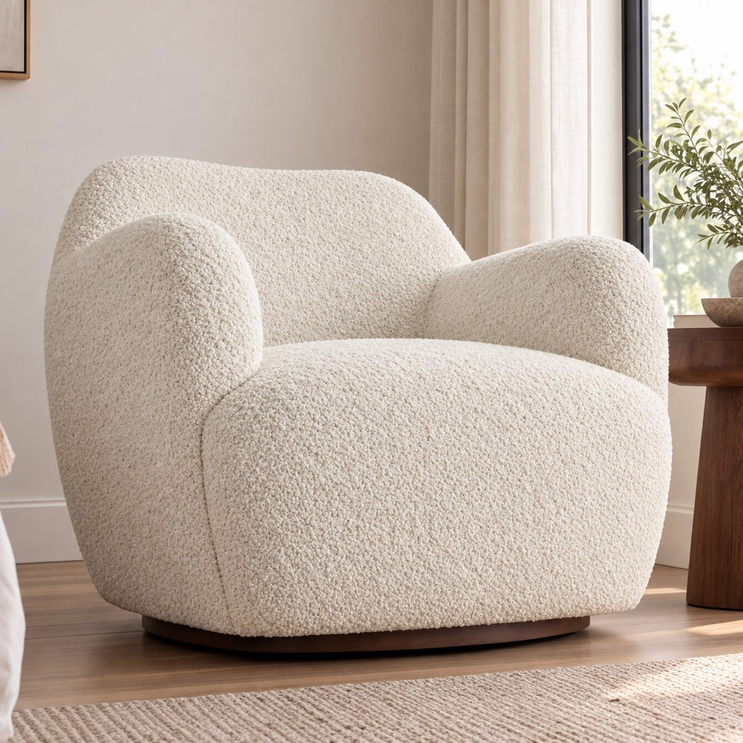 Modern Swivel Chair with Contoured Seat Upholstered Fabric for Comfortable Stylish Living Spaces