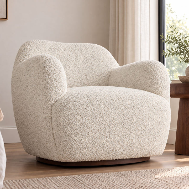 Modern Swivel Chair with Contoured Seat Upholstered Fabric for Comfortable Stylish Living Spaces