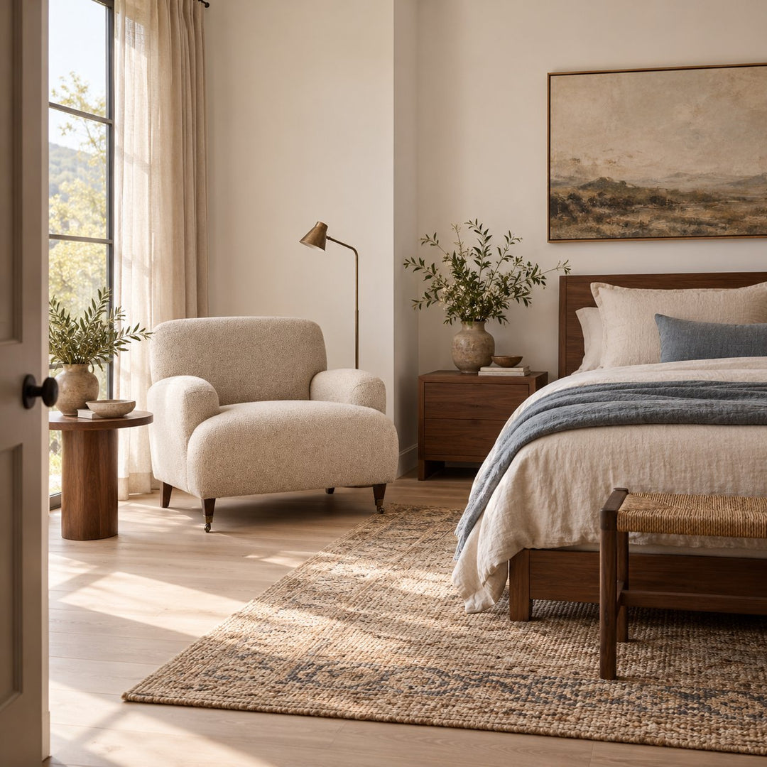 Modern Accent Chair with Upholstered Fabric and Brass Casters for Living Room Comfort