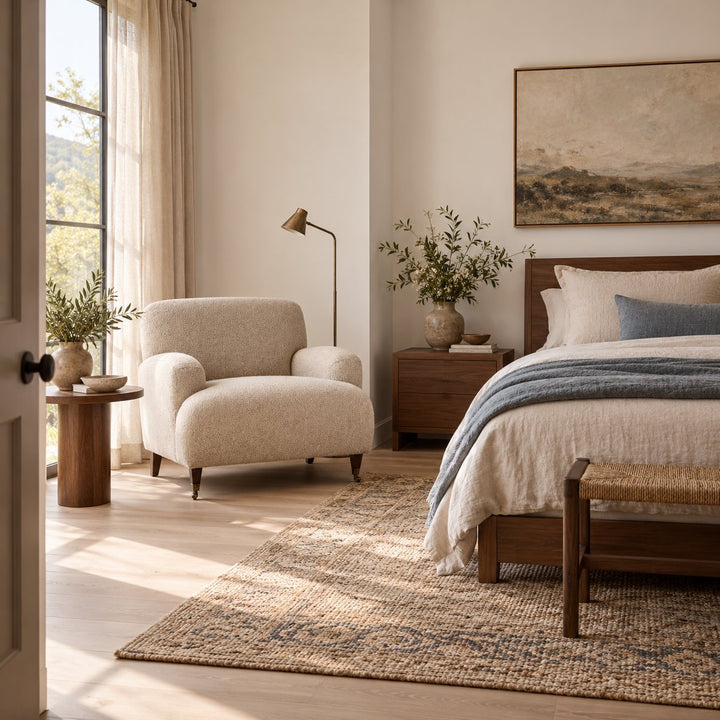 Modern Accent Chair with Upholstered Fabric and Brass Casters for Living Room Comfort