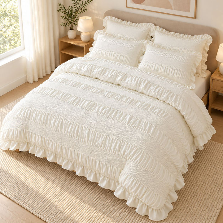 Chic Ruffle Bedding Set Twin Queen King Size Soft Polyester Decorative Duvet Cover Flat Sheet Pillowcase