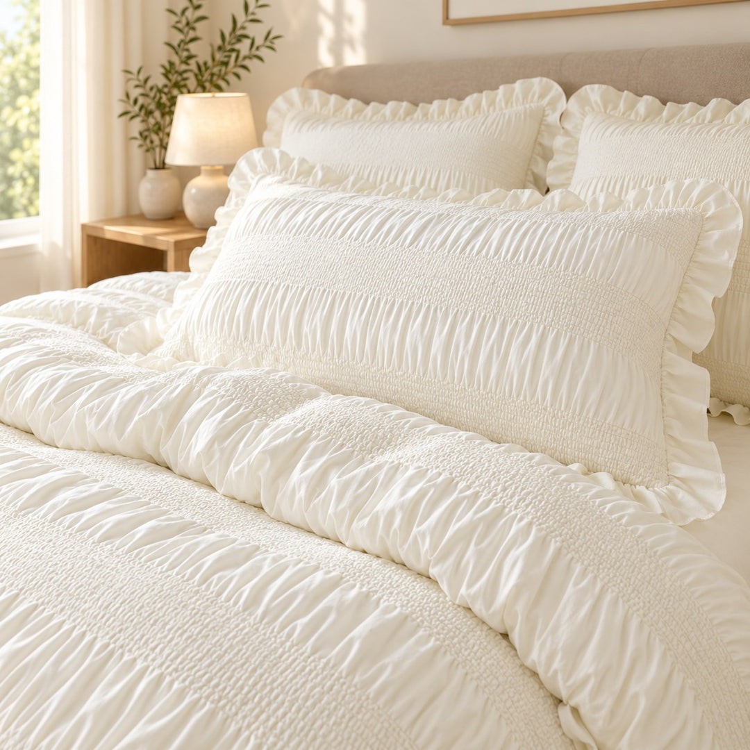 Chic Ruffle Bedding Set Twin Queen King Size Soft Polyester Decorative Duvet Cover Flat Sheet Pillowcase