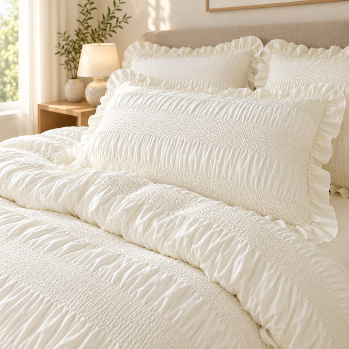 Chic Ruffle Bedding Set Twin Queen King Size Soft Polyester Decorative Duvet Cover Flat Sheet Pillowcase
