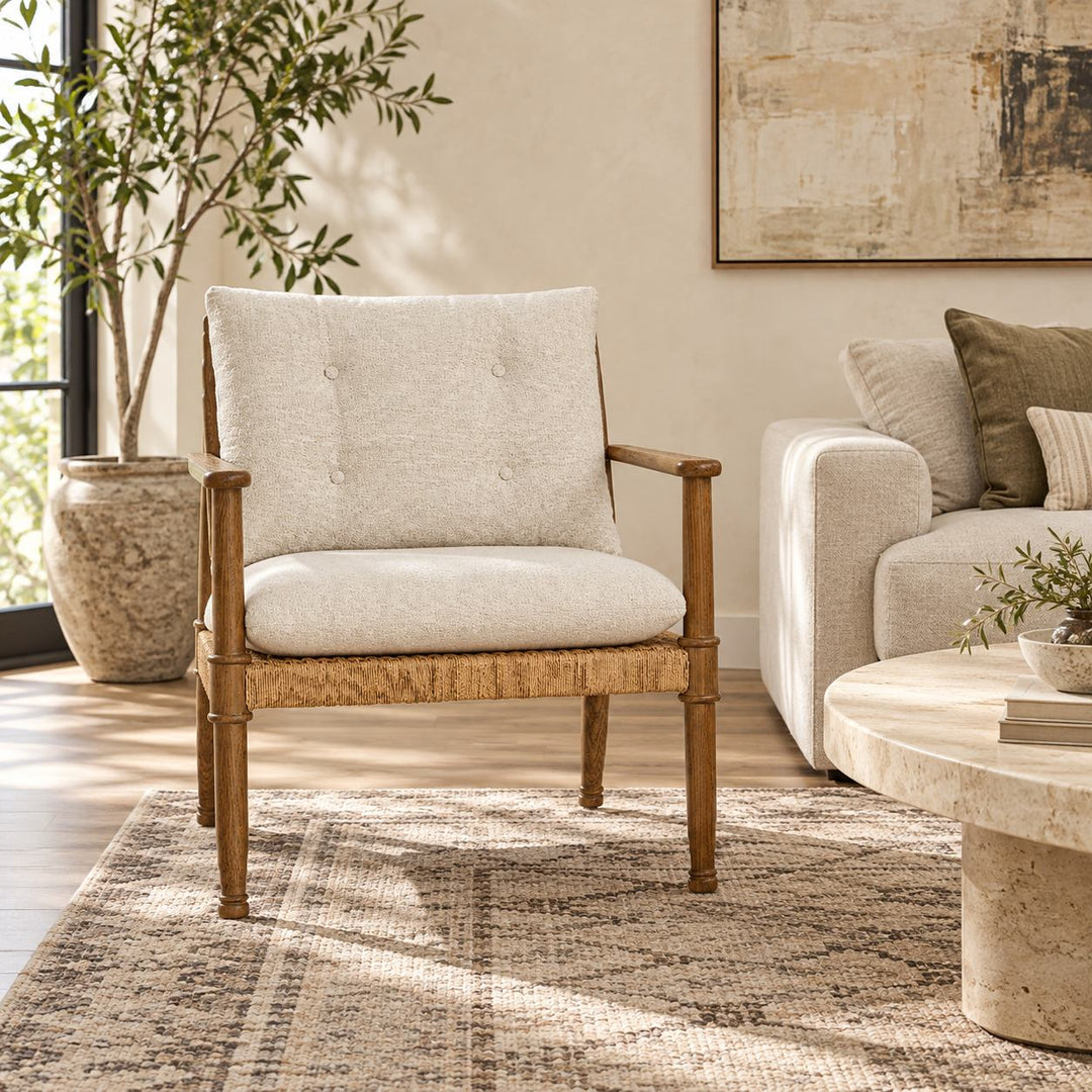 Modern Accent Armchair with Tufted Cushions and Durable Ash Wood Frame for Stylish Comfort