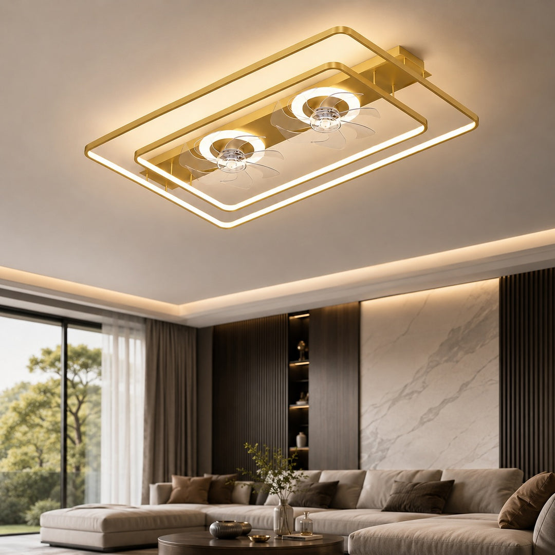 Modern Ceiling Fan Flush Mount with Iron Frame Acrylic Shade LED Dimmable for Indoor Use