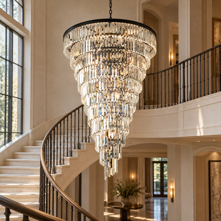 Contemporary Designer Chandelier Hanging Ceiling Light with Adjustable Chain Dimmable Crystal and Metal
