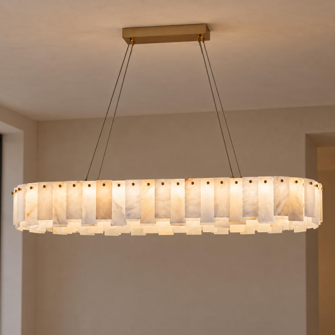Modern Chandelier Light Ceiling Mounted Alabaster Glass with LED Illumination for Dining Room
