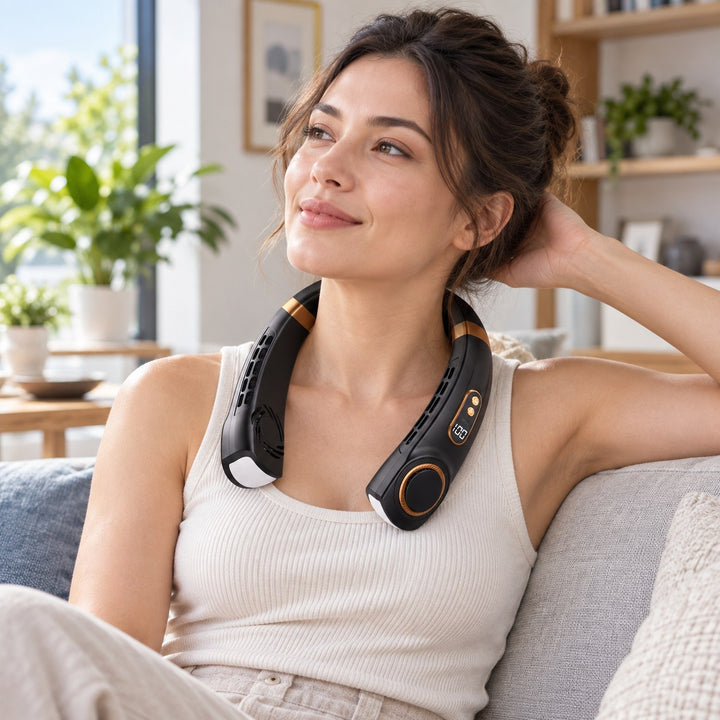 Portable Bladeless Neck Fan Hands-Free Cooling USB Rechargeable with Digital Display and 5 Speeds