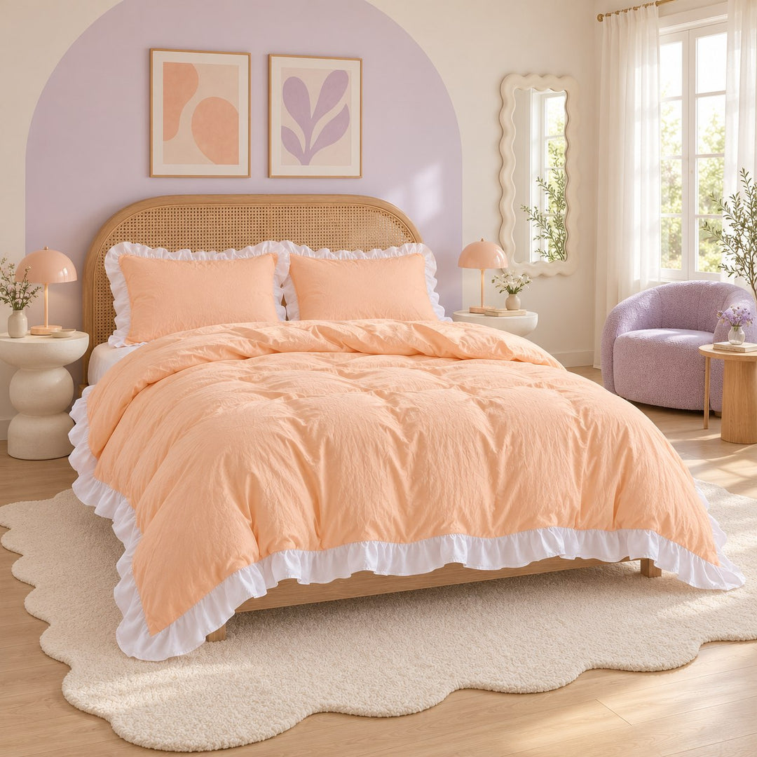 Modern Crumpled Ruffle Bedding Set Duvet Cover and Flat Sheet Polyester Soft Texture