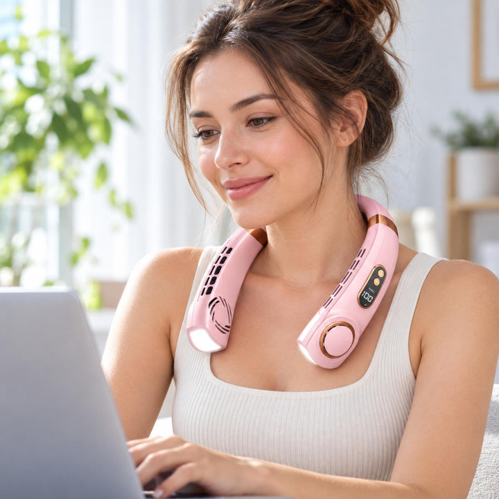 Portable Bladeless Neck Fan Hands-Free Cooling USB Rechargeable with Digital Display and 5 Speeds