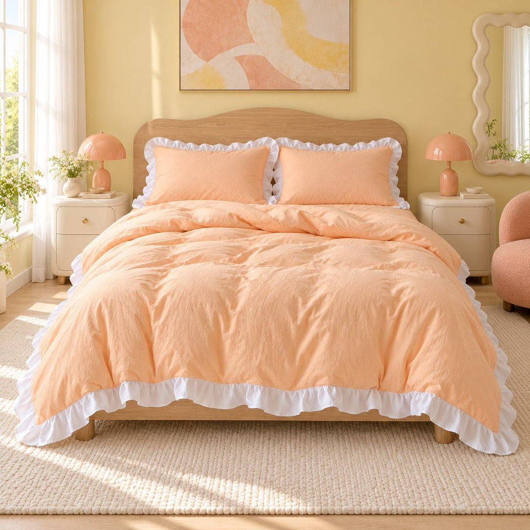 Modern Crumpled Ruffle Bedding Set Duvet Cover and Flat Sheet Polyester Soft Texture