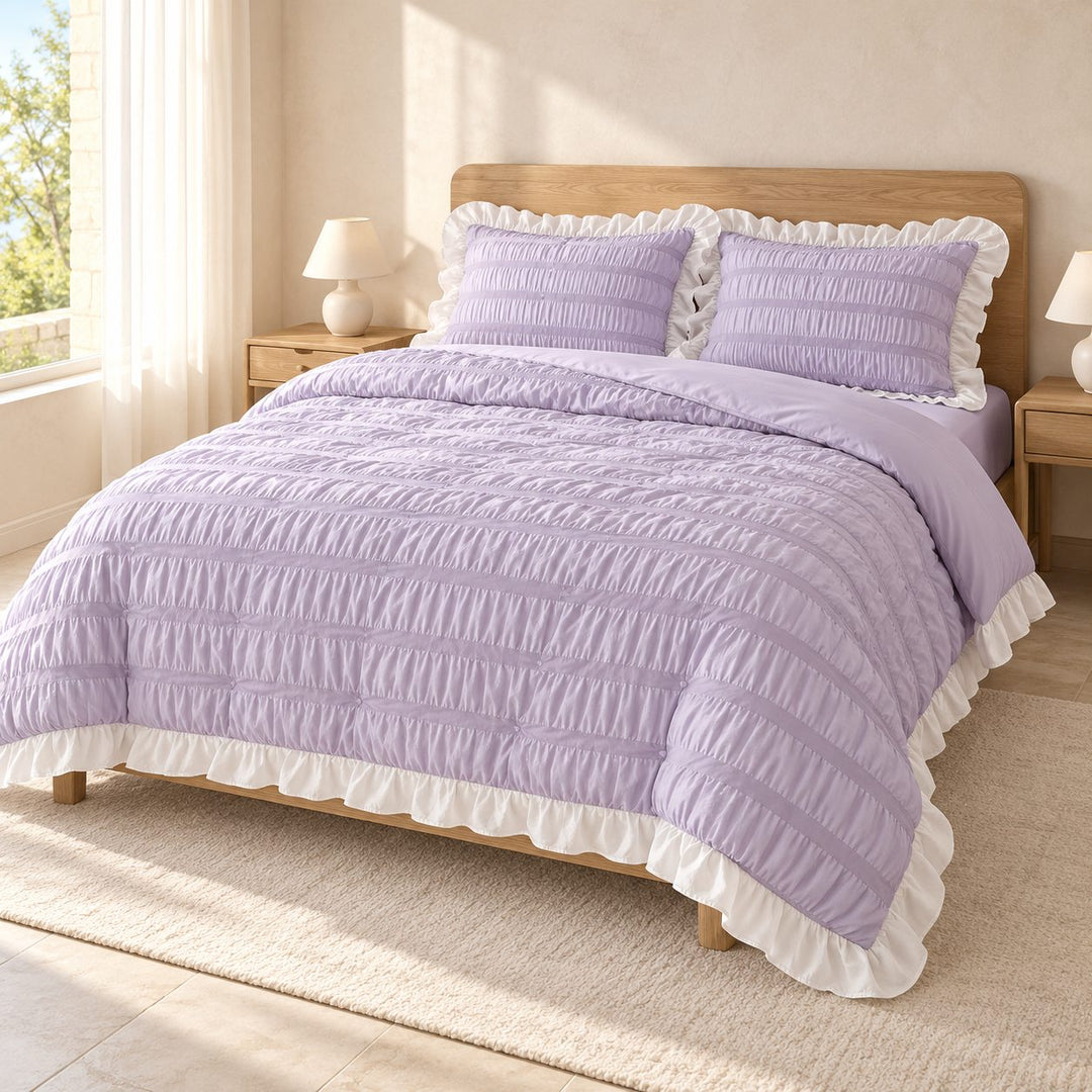 Modern Ribbed Bedding Set with Duvet Cover Flat Sheet and Pillow Cases in 100% Polyester