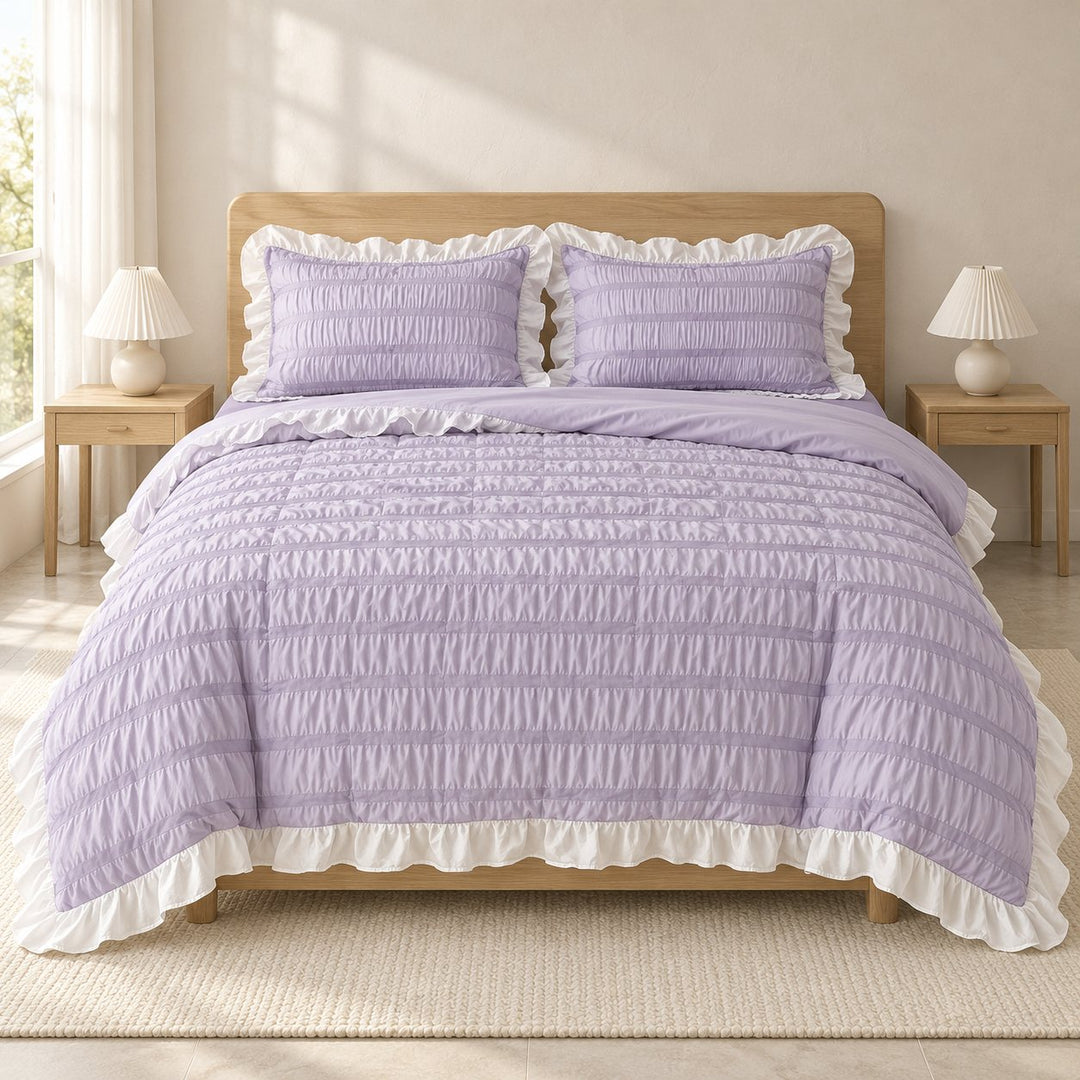 Modern Ribbed Bedding Set with Duvet Cover Flat Sheet and Pillow Cases in 100% Polyester
