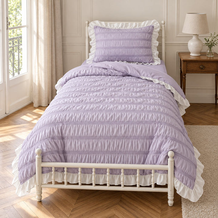 Modern Ribbed Bedding Set with Duvet Cover Flat Sheet and Pillow Cases in 100% Polyester