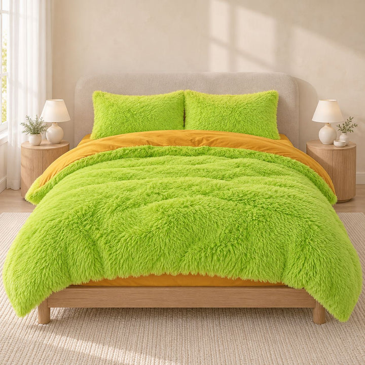 Cozy Plush Bedding Set Soft Duvet Cover Fluffy Pillowcases Fleece Fabric Machine Washable