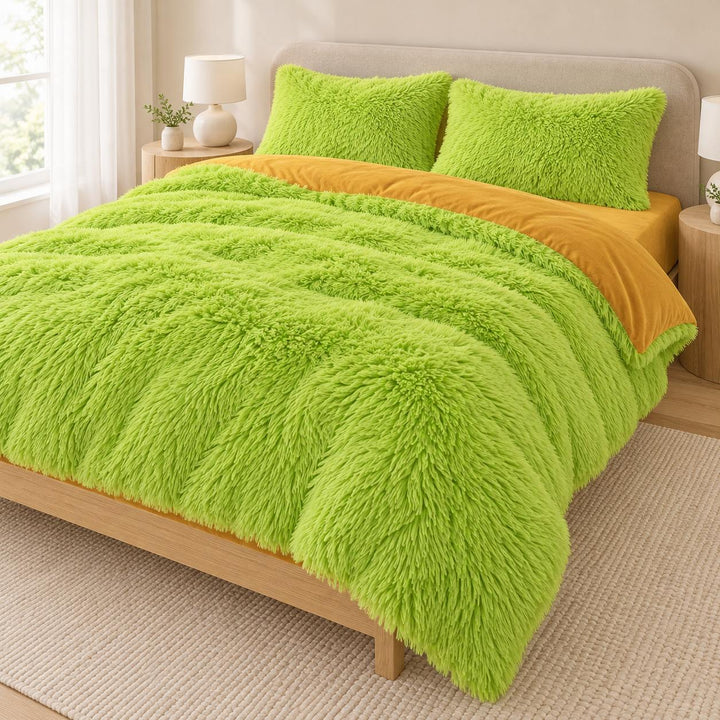 Cozy Plush Bedding Set Soft Duvet Cover Fluffy Pillowcases Fleece Fabric Machine Washable