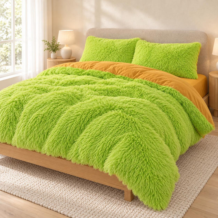 Cozy Plush Bedding Set Soft Duvet Cover Fluffy Pillowcases Fleece Fabric Machine Washable