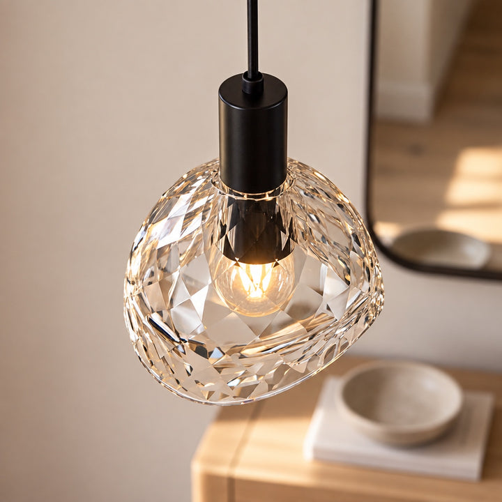 Modern K10 Crystal Pendant Light with Black Brass Frame – G4 LED Ceiling Light