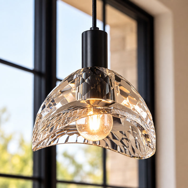 Modern K10 Crystal Pendant Light with Black Brass Frame – G4 LED Ceiling Light