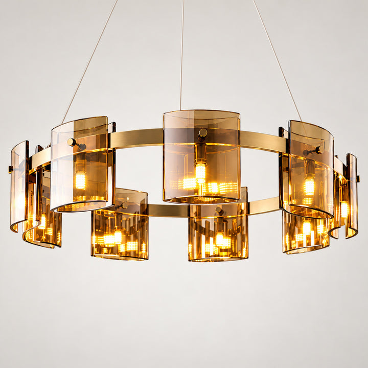 Modern Chandelier Ceiling Light Adjustable Height Metal and Glass LED Indoor Fixture