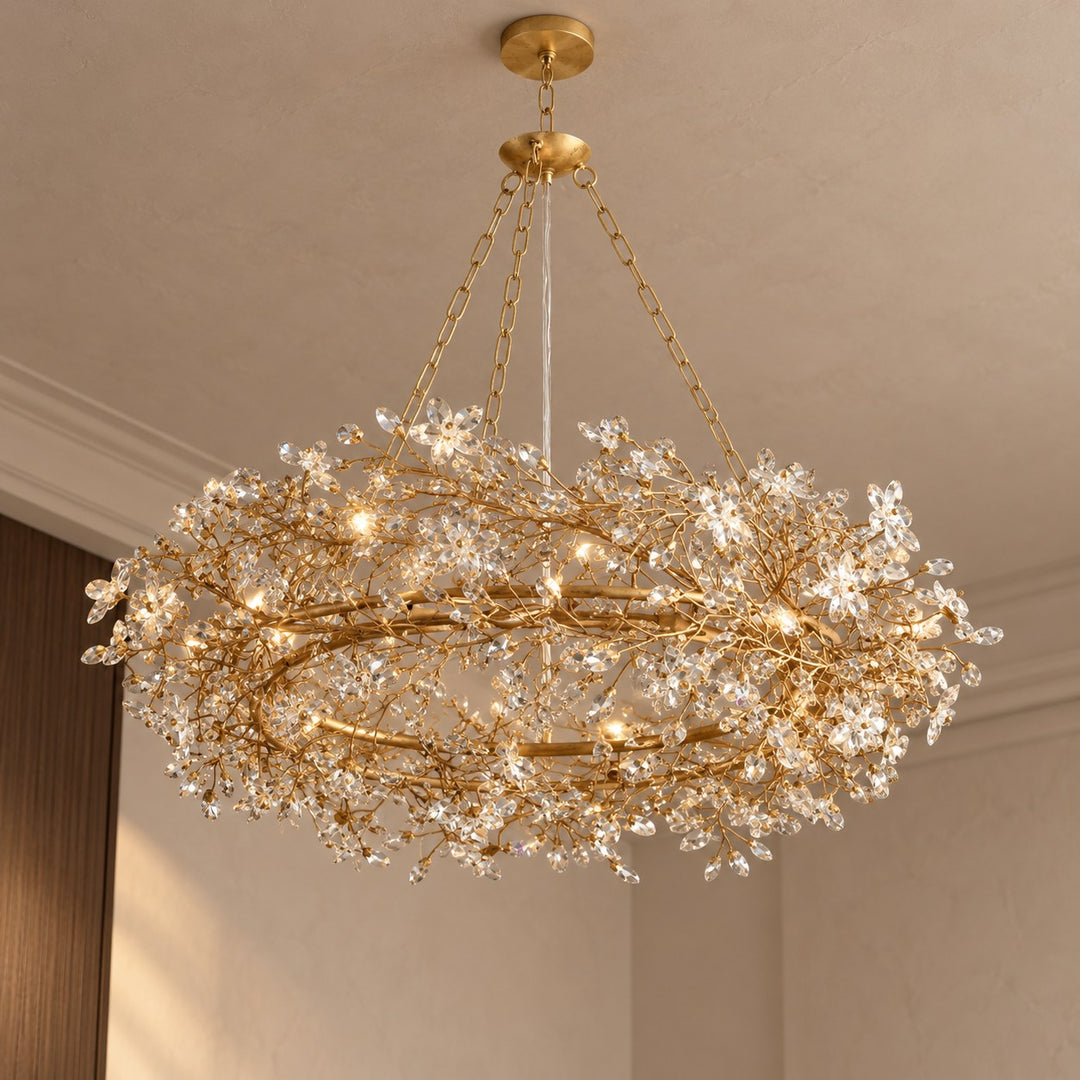 Modern Crystal Chandelier Adjustable Hanging Iron Fixture with Multiple Light Sockets