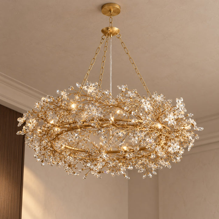 Modern Crystal Chandelier Adjustable Hanging Iron Fixture with Multiple Light Sockets