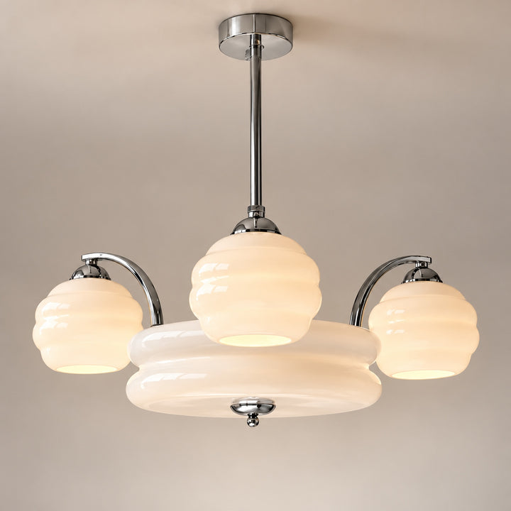Art Deco Chandelier Ceiling Light Flush Mount Metal Frame Multiple Bulbs Indoor Lighting
