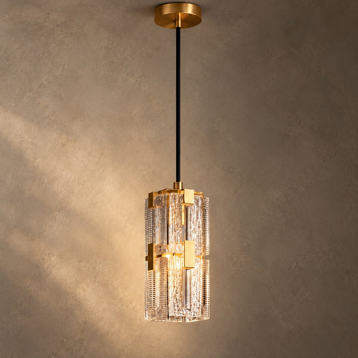 Modern Textured Glass Pendant Light with Copper Frame & E14 Bulb