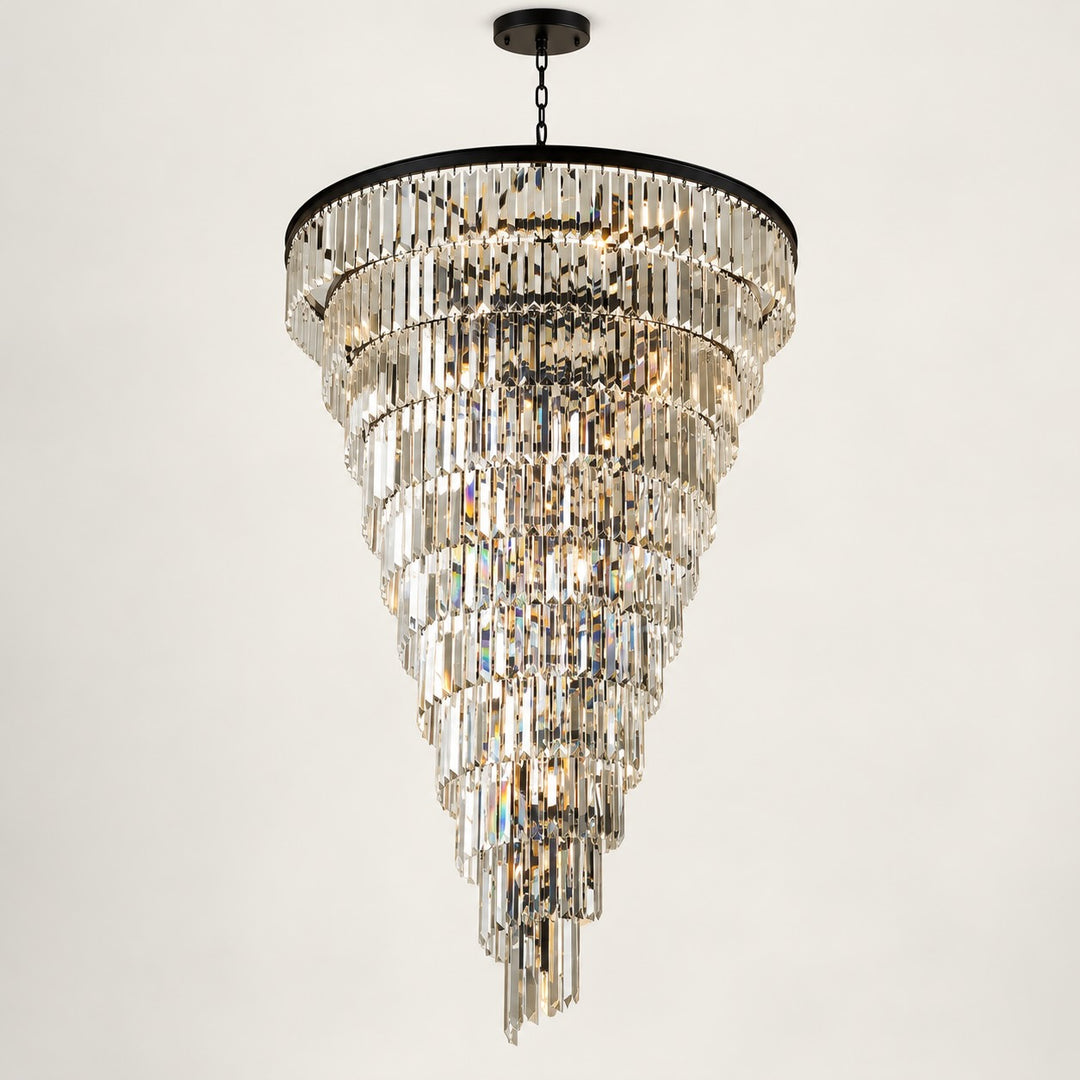 Contemporary Designer Chandelier Hanging Ceiling Light with Adjustable Chain Dimmable Crystal and Metal