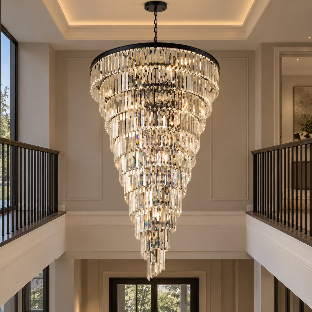 Contemporary Designer Chandelier Hanging Ceiling Light with Adjustable Chain Dimmable Crystal and Metal