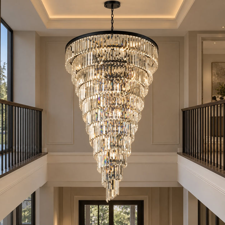 Contemporary Designer Chandelier Hanging Ceiling Light with Adjustable Chain Dimmable Crystal and Metal