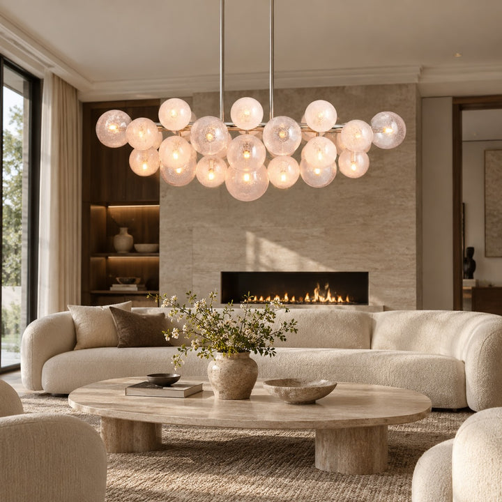 Modern Industrial Chandelier Light Adjustable Hanging Burnished Brass Steel with Hand-Blown Glass Globes