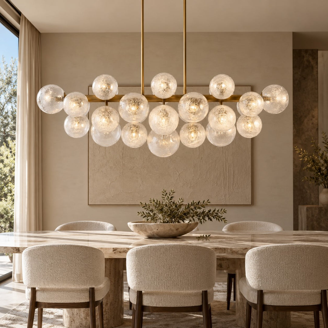 Modern Industrial Chandelier Light Adjustable Hanging Burnished Brass Steel with Hand-Blown Glass Globes