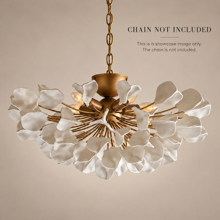 Modern Ceramic Leaf Flush Mount Ceiling Light – Brass & Ivory Botanical Chandelier