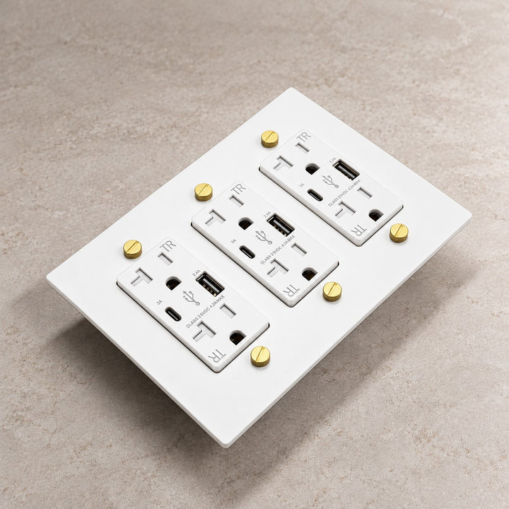 Solid Brass 20A Electrical Outlet with USB-A & USB-C – 1–4 Gang