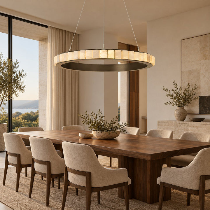Modern Halo Chandelier Ceiling Light Flush Mount Metal Frame Adjustable Lighting
