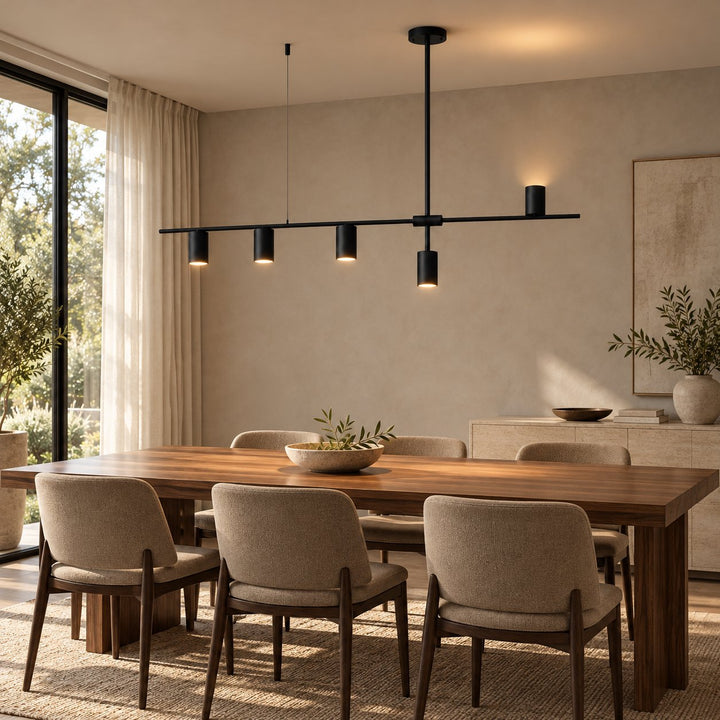 Modern Linear Pendant Lamp Ceiling Mounted Metal Frame Adjustable Height LED Lighting