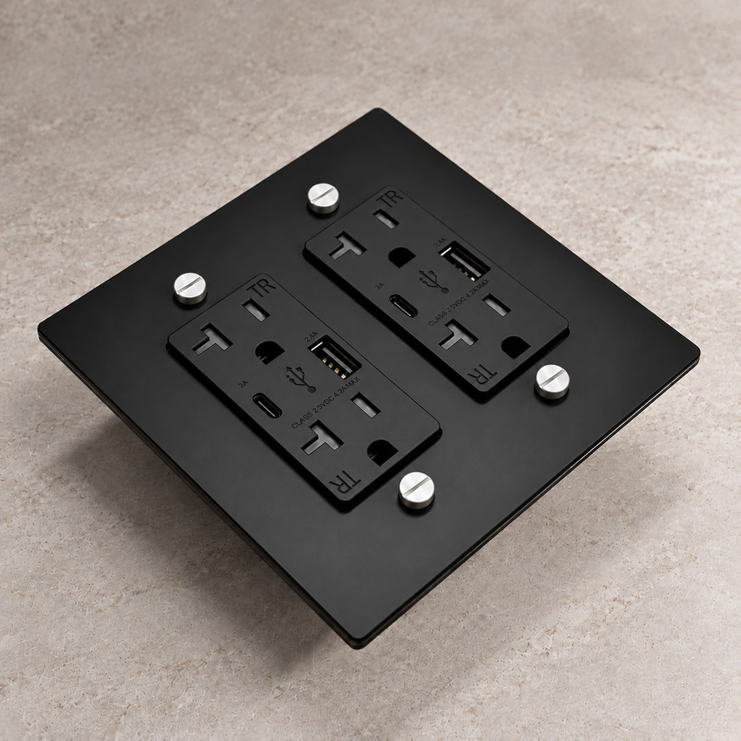 Solid Brass 20A Electrical Outlet with USB-A & USB-C – 1–4 Gang