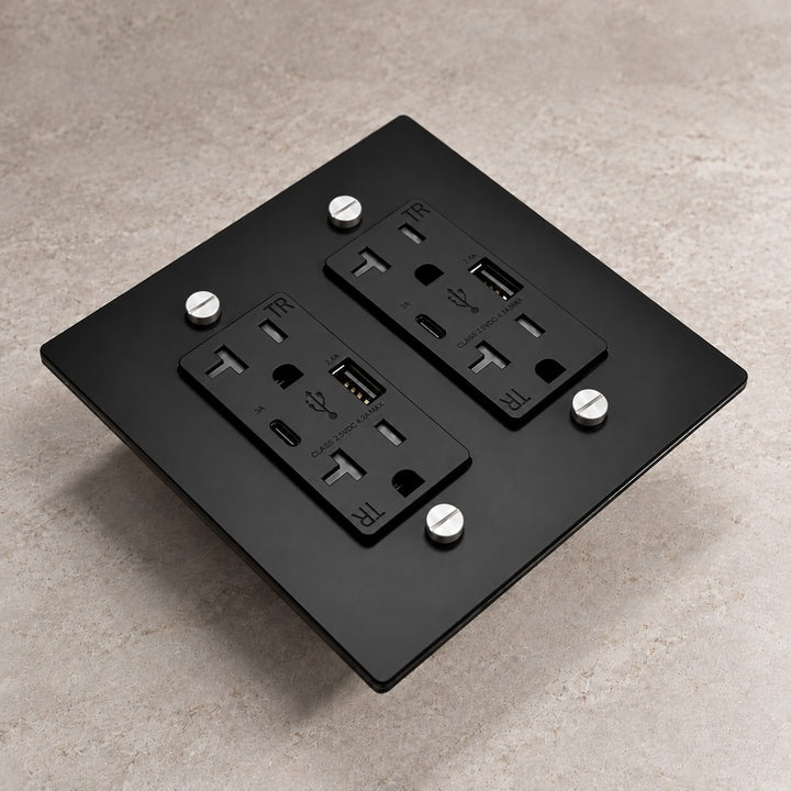 Solid Brass 20A Electrical Outlet with USB-A & USB-C – 1–4 Gang