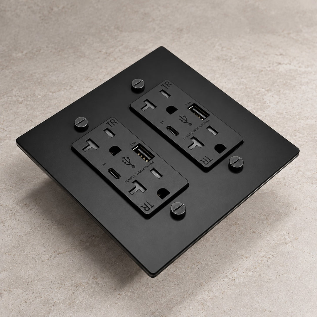 Solid Brass 20A Electrical Outlet with USB-A & USB-C – 1–4 Gang