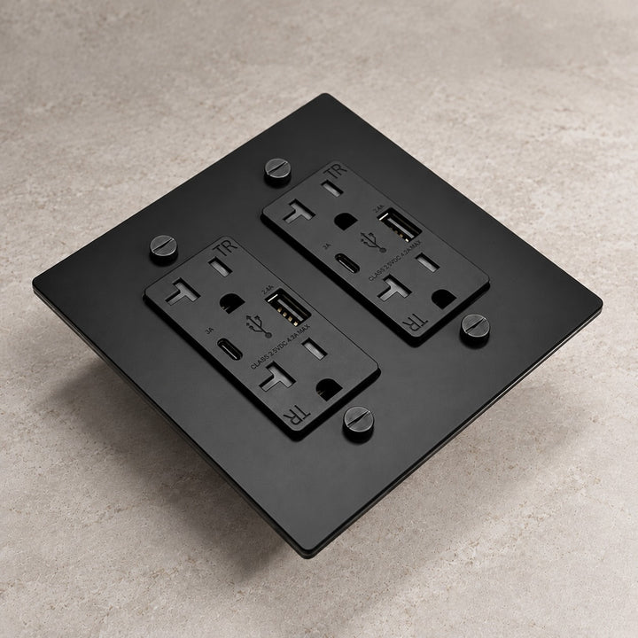 Solid Brass 20A Electrical Outlet with USB-A & USB-C – 1–4 Gang
