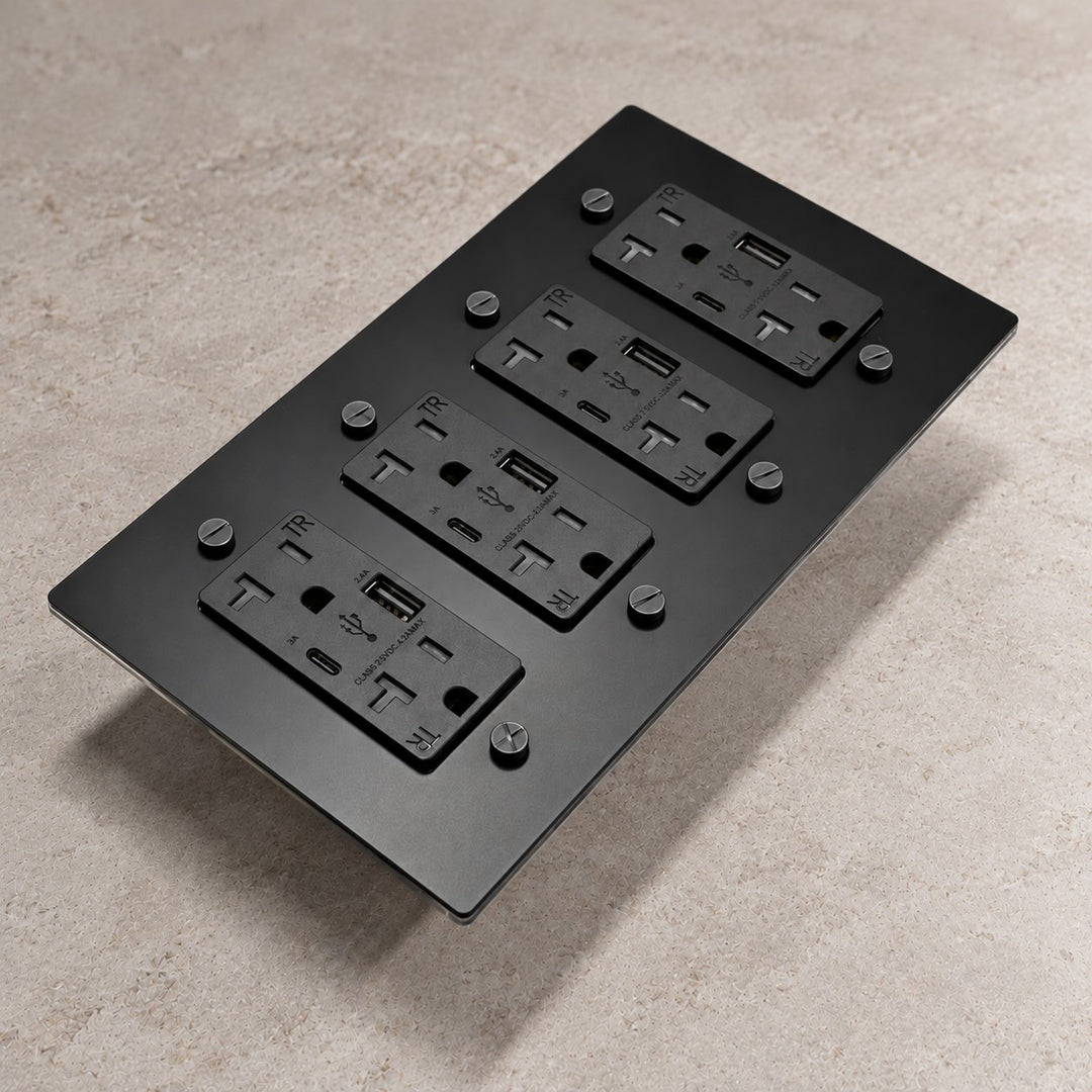 Solid Brass 20A Electrical Outlet with USB-A & USB-C – 1–4 Gang