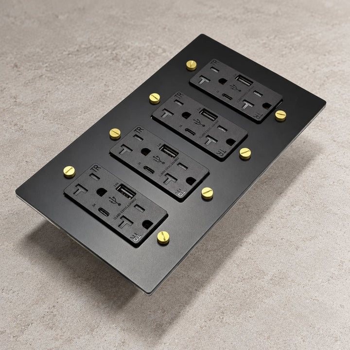 Solid Brass 20A Electrical Outlet with USB-A & USB-C – 1–4 Gang