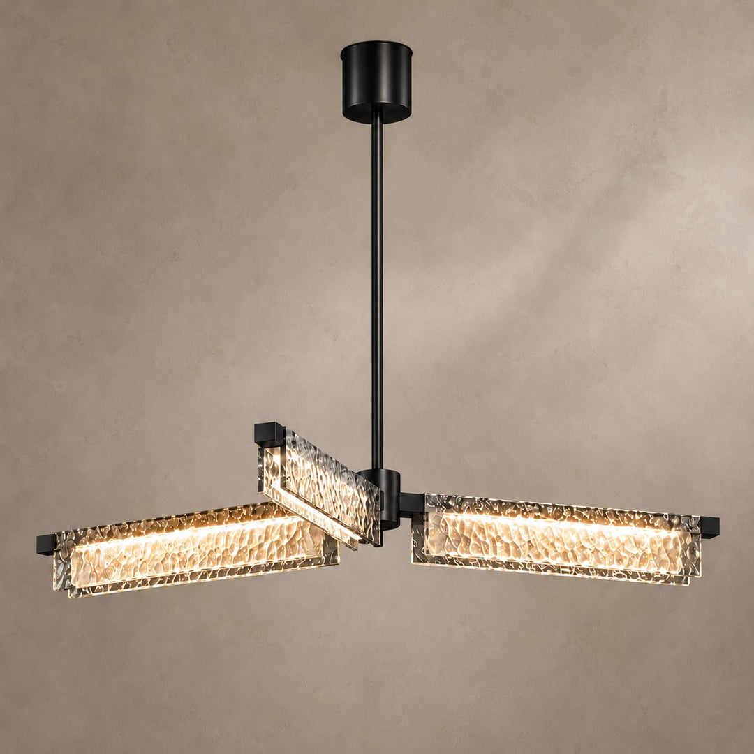Modern 70cm Textured Glass LED Pendant Light with Copper Frame