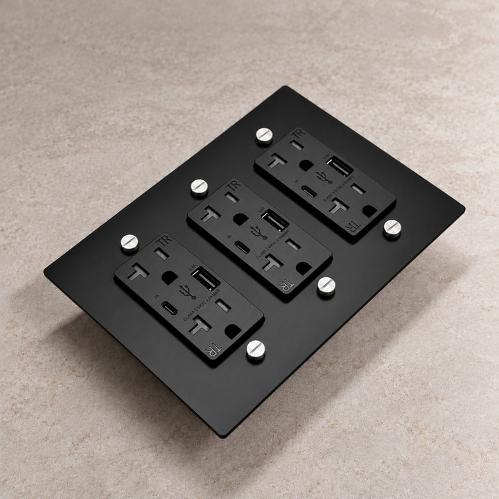 Solid Brass 20A Electrical Outlet with USB-A & USB-C – 1–4 Gang