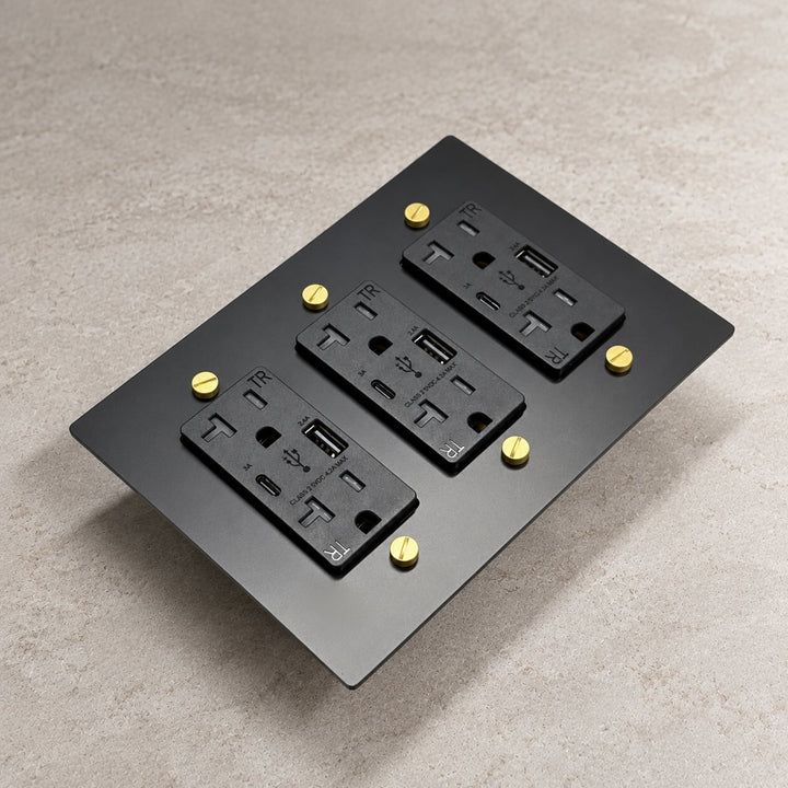 Solid Brass 20A Electrical Outlet with USB-A & USB-C – 1–4 Gang