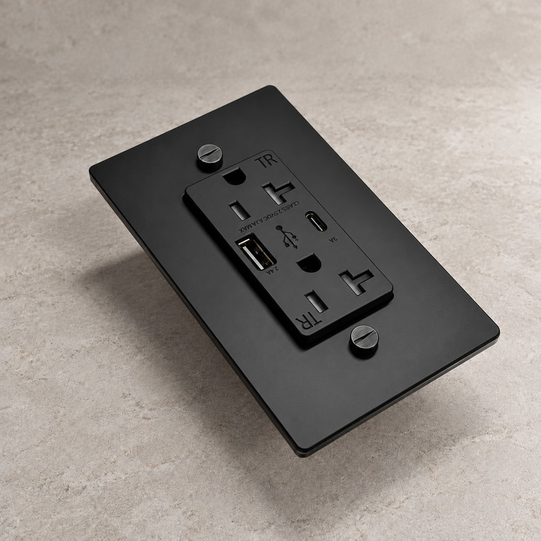 Solid Brass 20A Electrical Outlet with USB-A & USB-C – 1–4 Gang