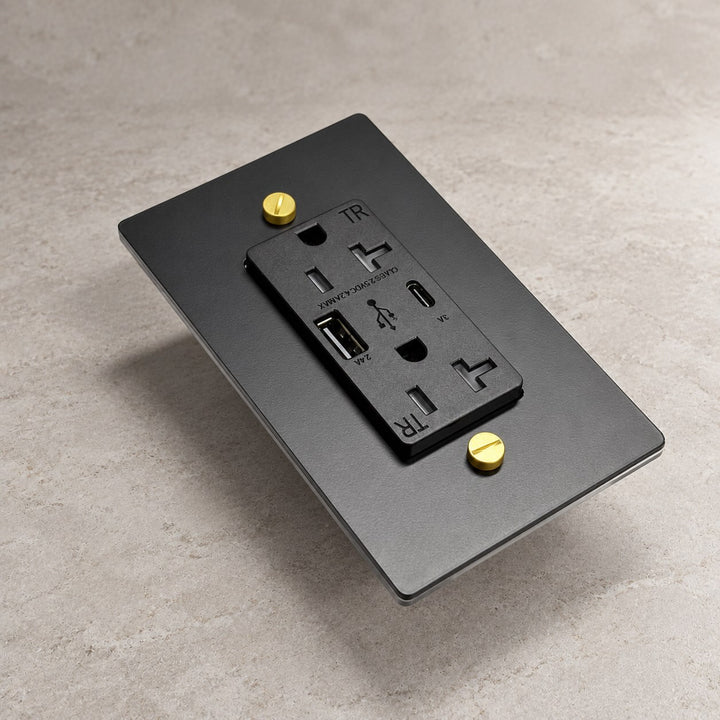 Solid Brass 20A Electrical Outlet with USB-A & USB-C – 1–4 Gang