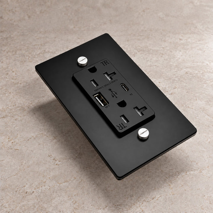 Solid Brass 20A Electrical Outlet with USB-A & USB-C – 1–4 Gang